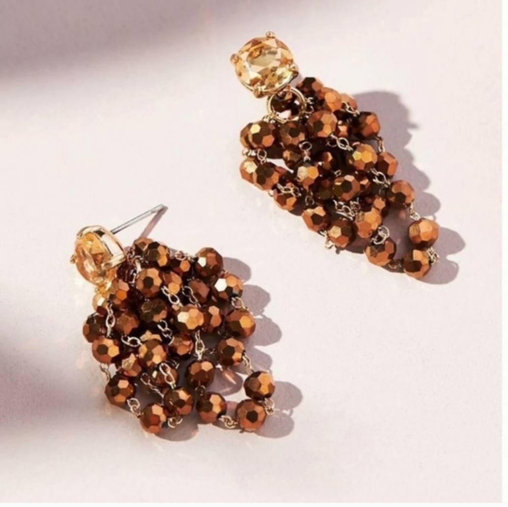 NWT Anthropologie Waterfall Beaded Earrings Taupe Multi